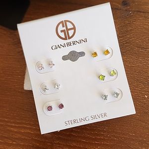 Gianni Bernini sterling silver six pair lab created Ruby and multi CZ, 3 mm